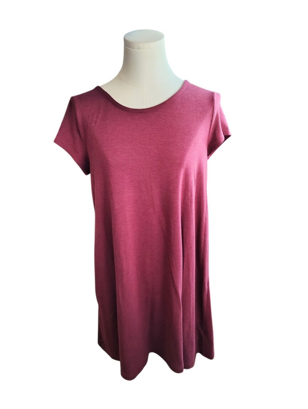 Mossimo Stretchy Cranberry Red Keyhole Short Sleeve Tunic Dress Size Small